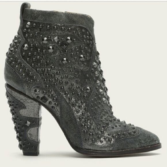 FRYE Remy Deco Studded Ankle Booties 8.5 Heel Distressed Stud Embellished Boots - Picture 1 of 8